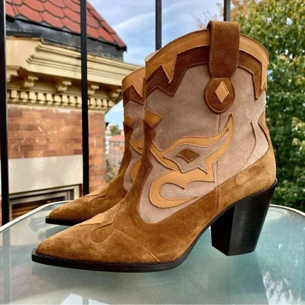 New Free People Toral Western Suede Boots Brown Womens 8 - Picture 11 of 13